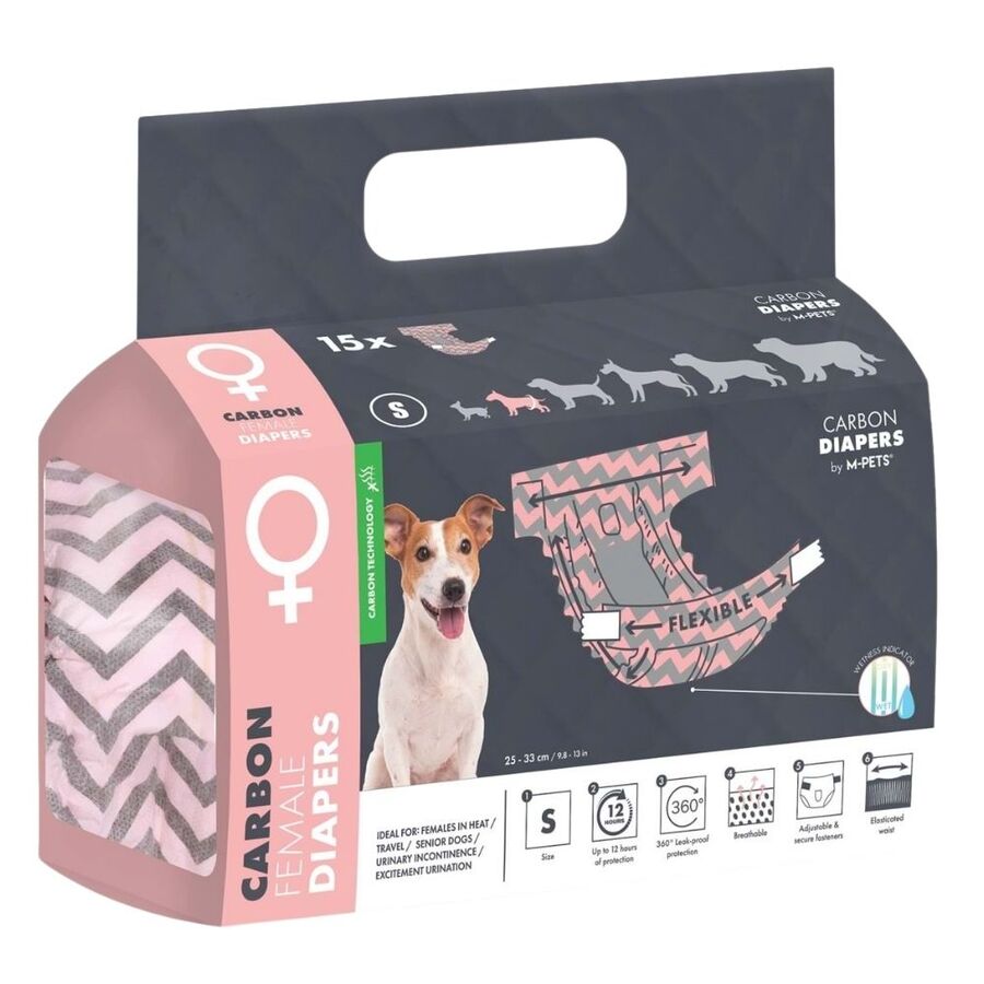 M-Pets Activated Carbon Female Dog Diapers Odor Control S 15 Count