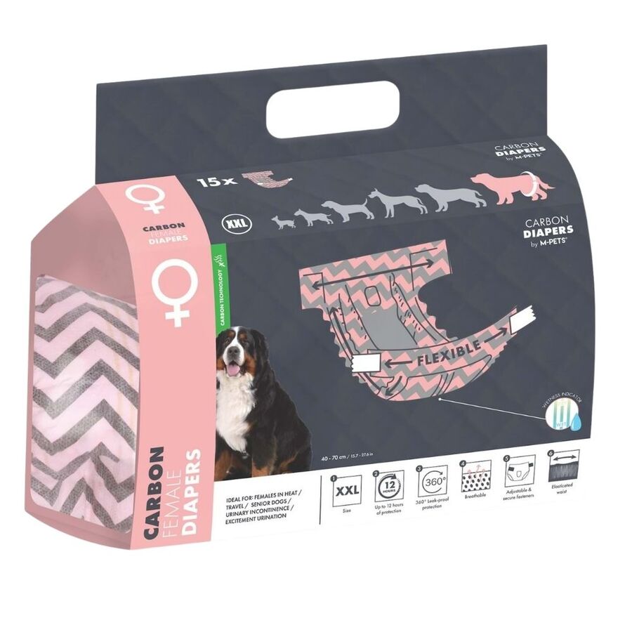 M-Pets Female Dog Diapers with Active Carbon XXL 15 Count