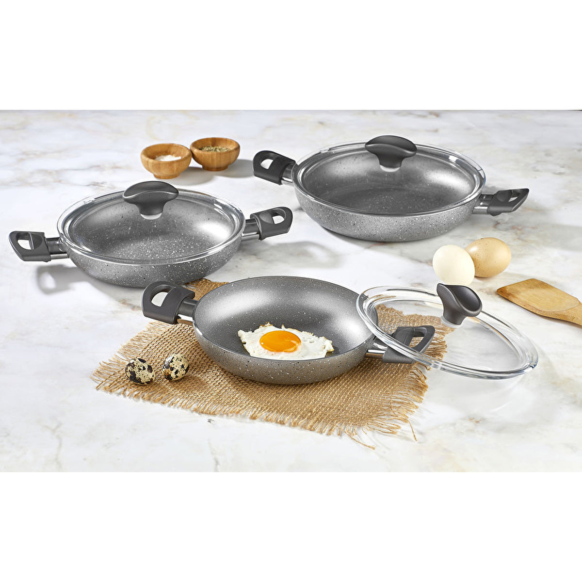 Aluminum Nonstick Fried Egg Skillet Set - 6 Piece | Ergonomic Design - Image #1