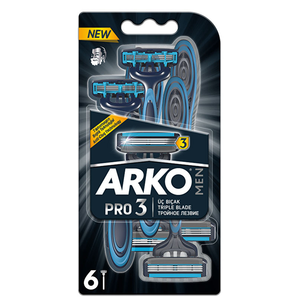 Arko Men Pro 3 Blade Razor - 6 Pack | Smooth Shaving Technology - Image #1