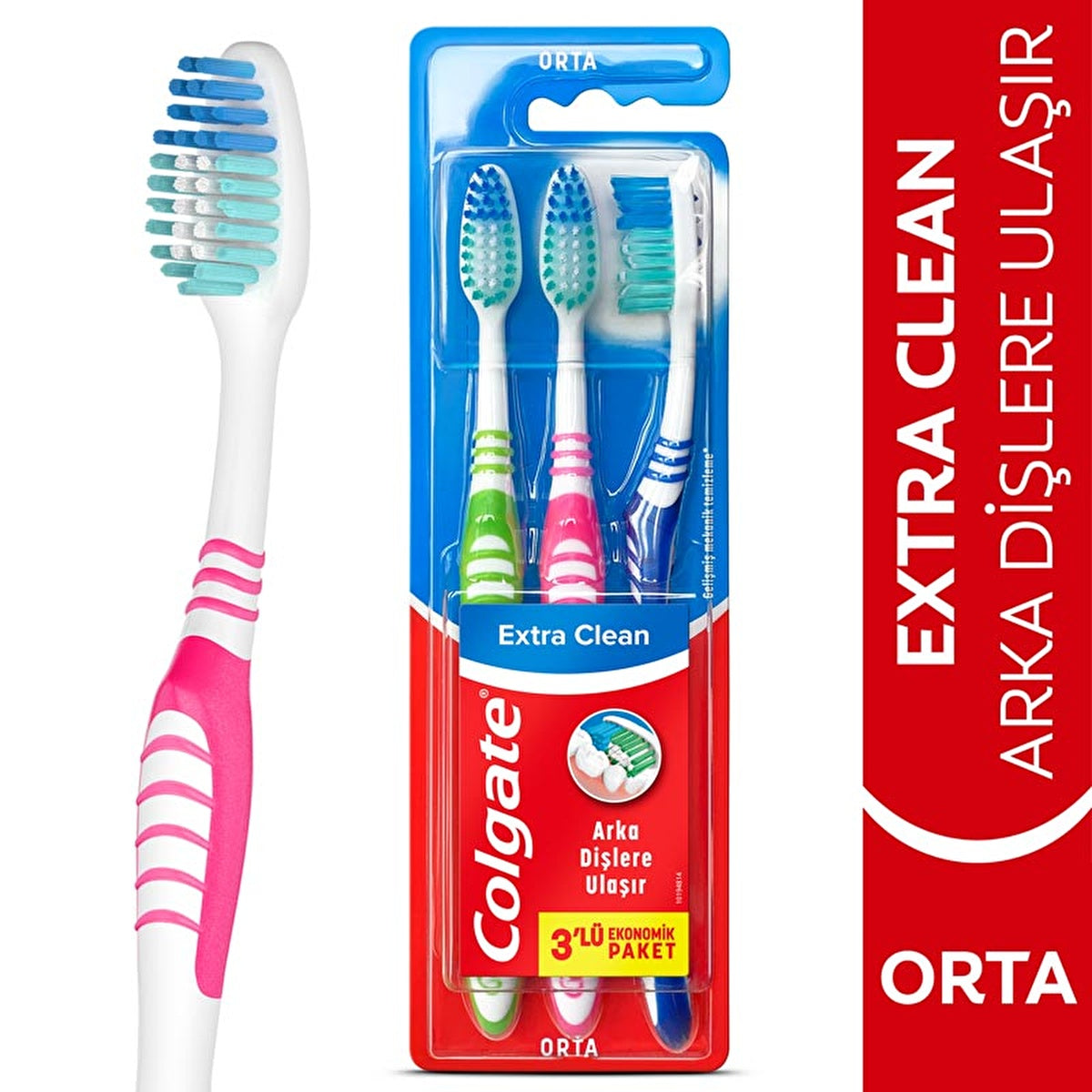 Colgate Extra Clean Medium Toothbrush - 2 Pack Plus 1 Free | Oral Care - Image #1