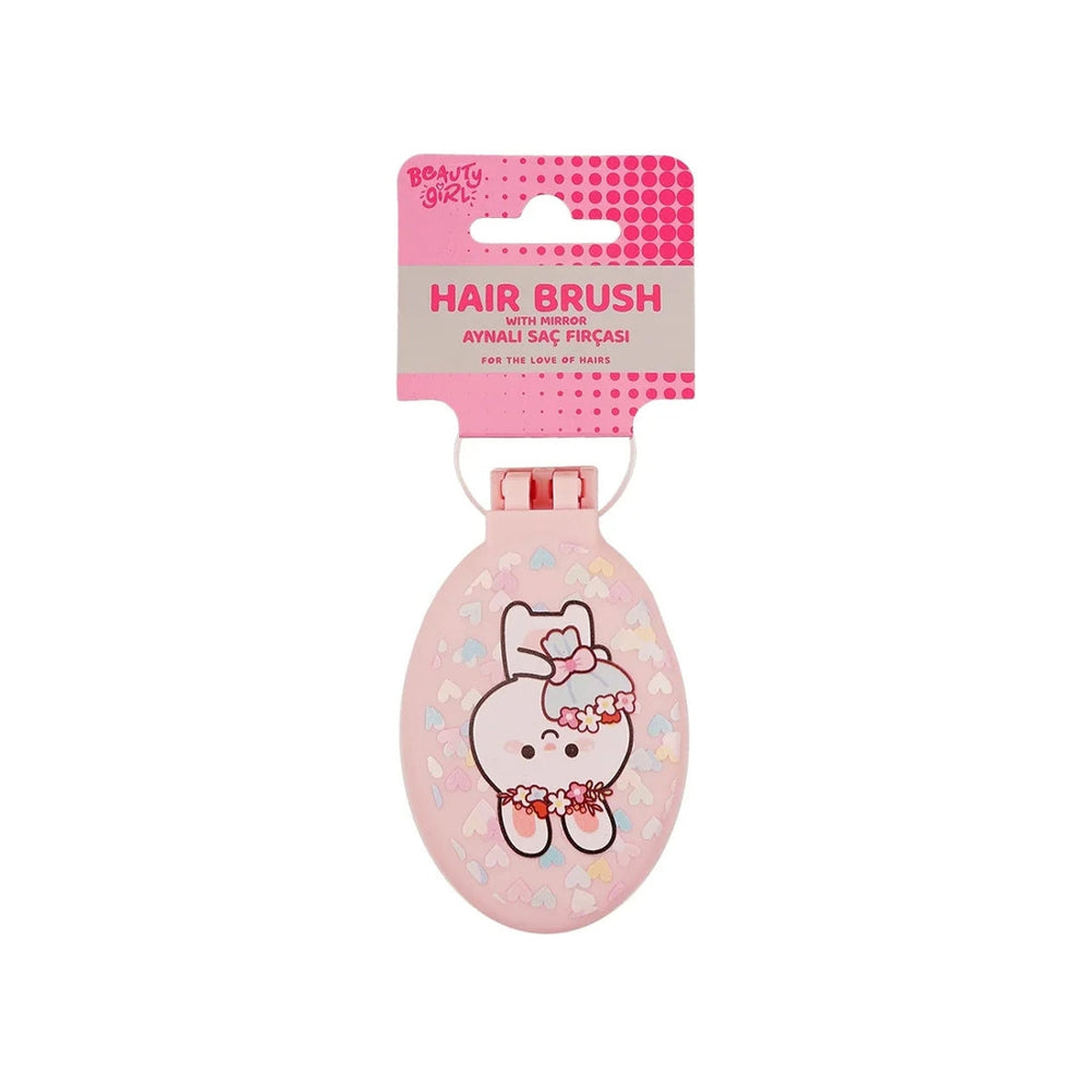 Beauty House Bunny Hair Brush with Mirror Compact Design 1 pc