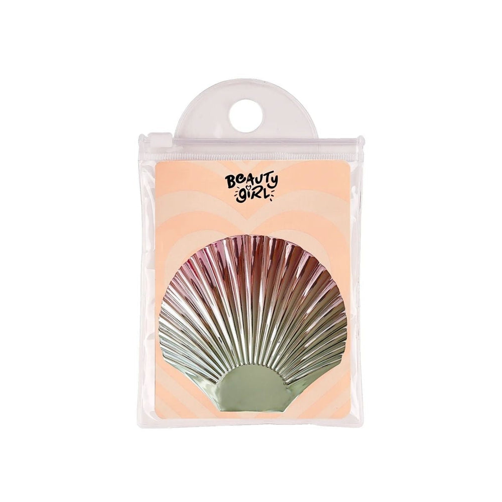Beauty Girl Pink Oyster Shell Pocket Mirror with Dual Magnification