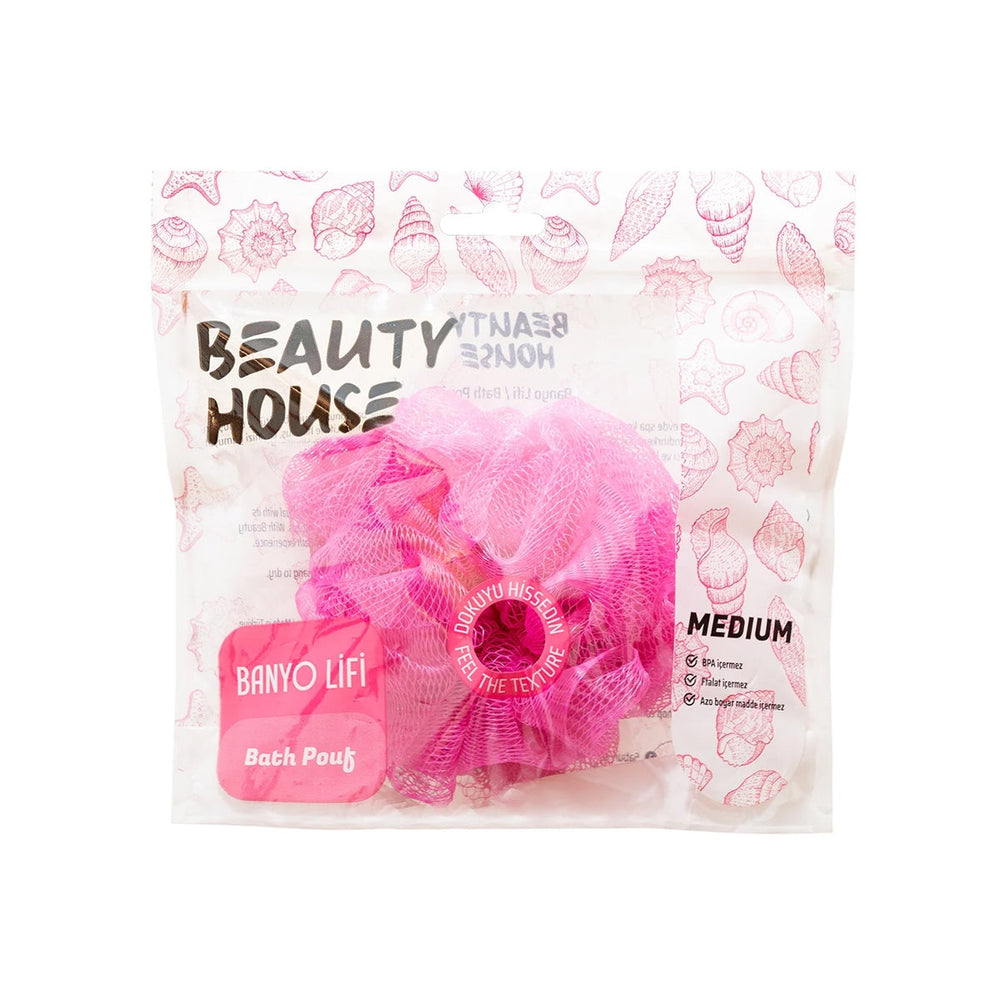 Beauty House Bath Loofah Gentle Exfoliating Mesh Medium Pink