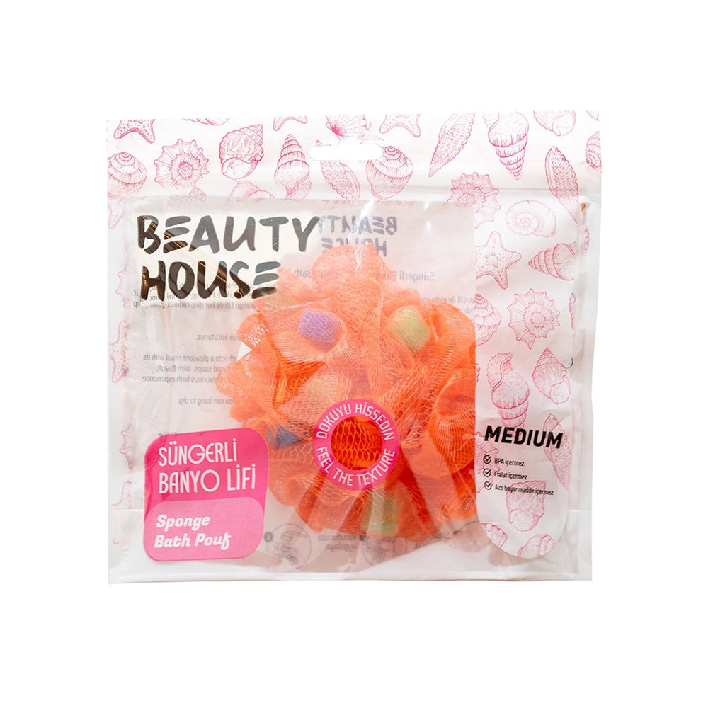 Beauty House Sponge Bath Loofah Gentle Exfoliating Mesh Medium Orange