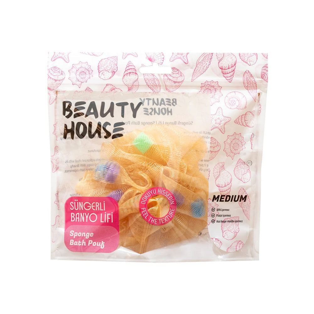 Beauty House Sponge Bath Loofah Gentle Exfoliating Gold Medium