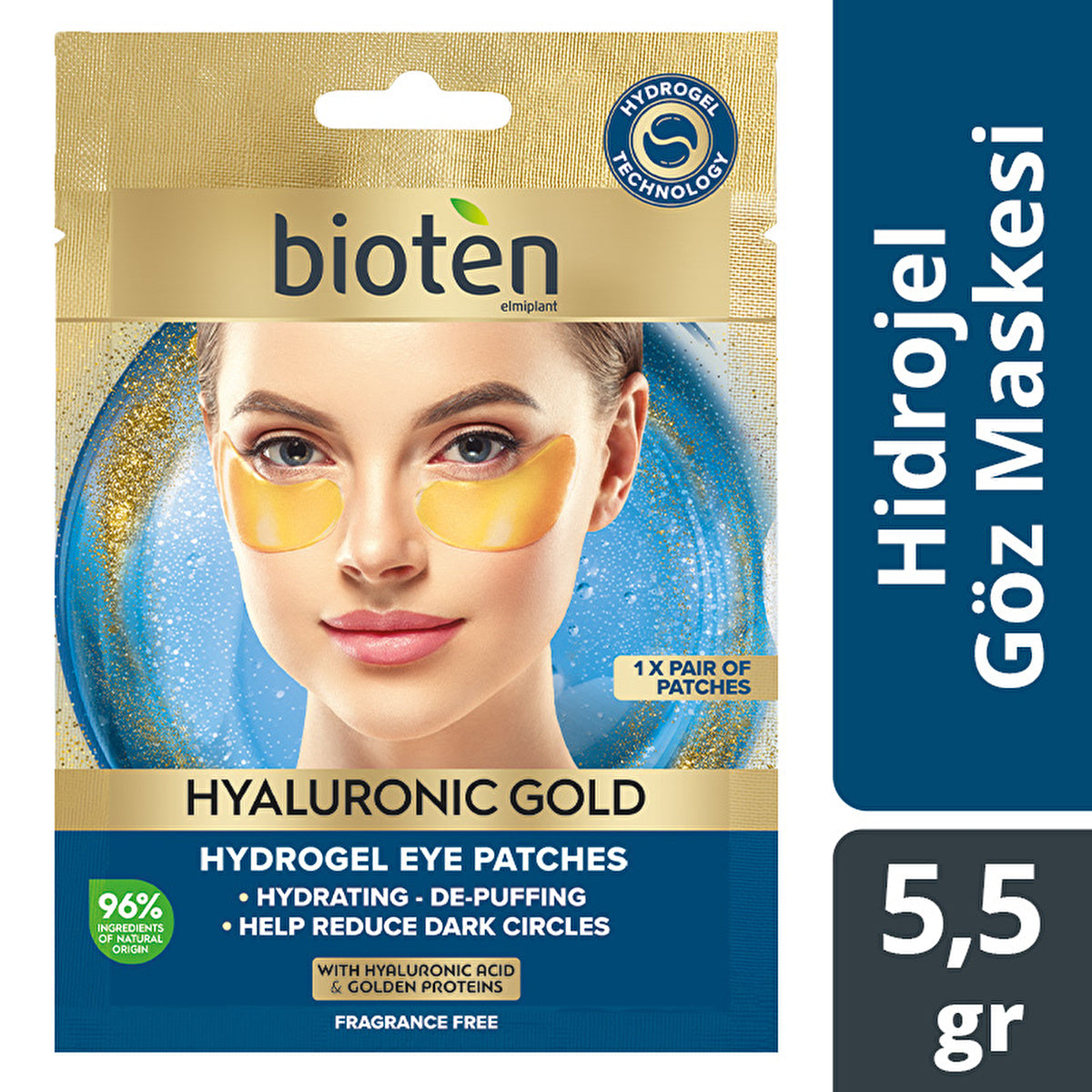 Bioten Hyaluronic Gold Eye Mask 5.5g - Brightening Formula | Natural Ingredients