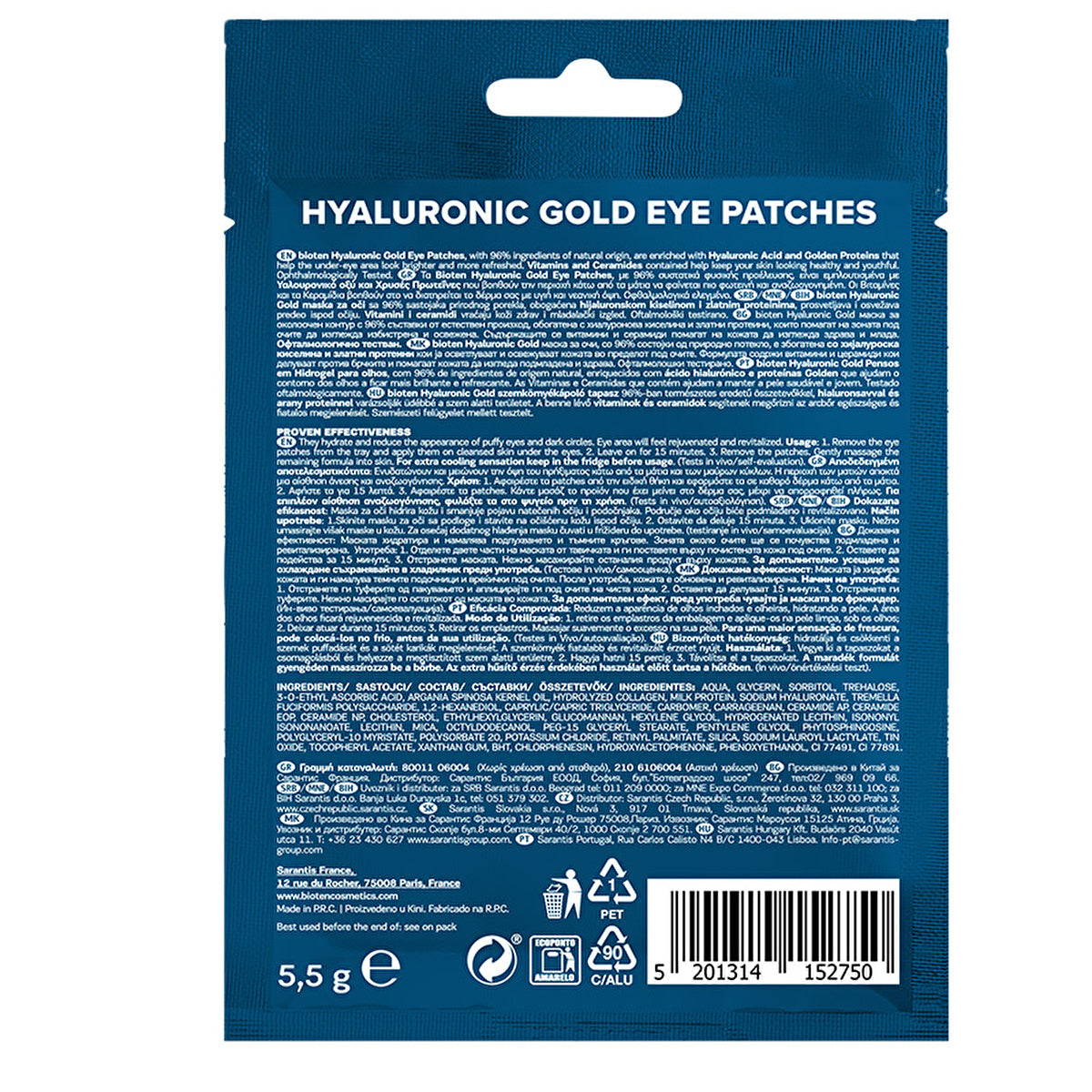 Bioten Hyaluronic Gold Eye Mask 5.5g - Brightening Formula | Natural Ingredients