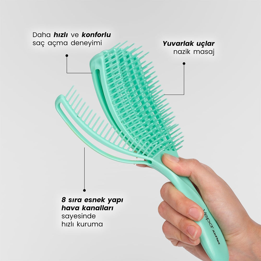 Vepa Airflex Hair Brush Flexible Vented Design Green