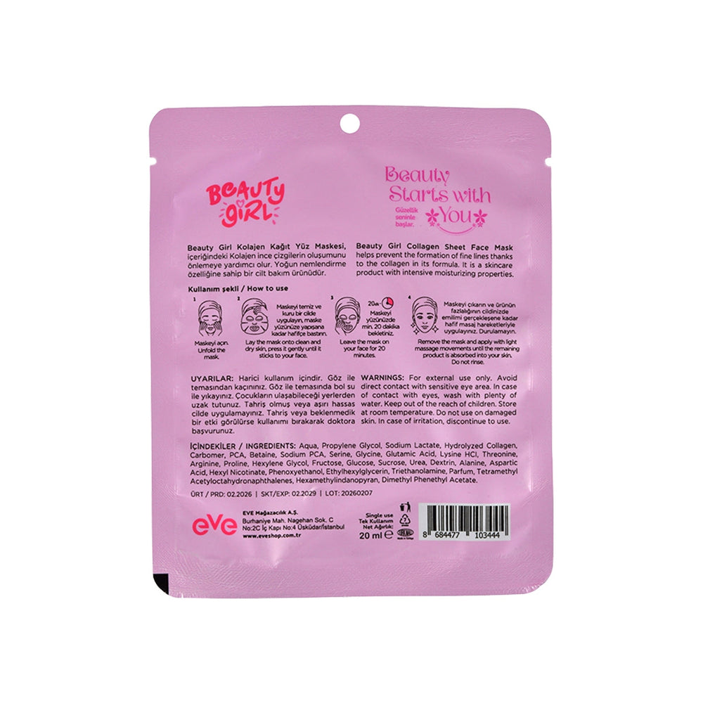 Beauty Girl Collagen Sheet Mask for Fine Lines 1 Count