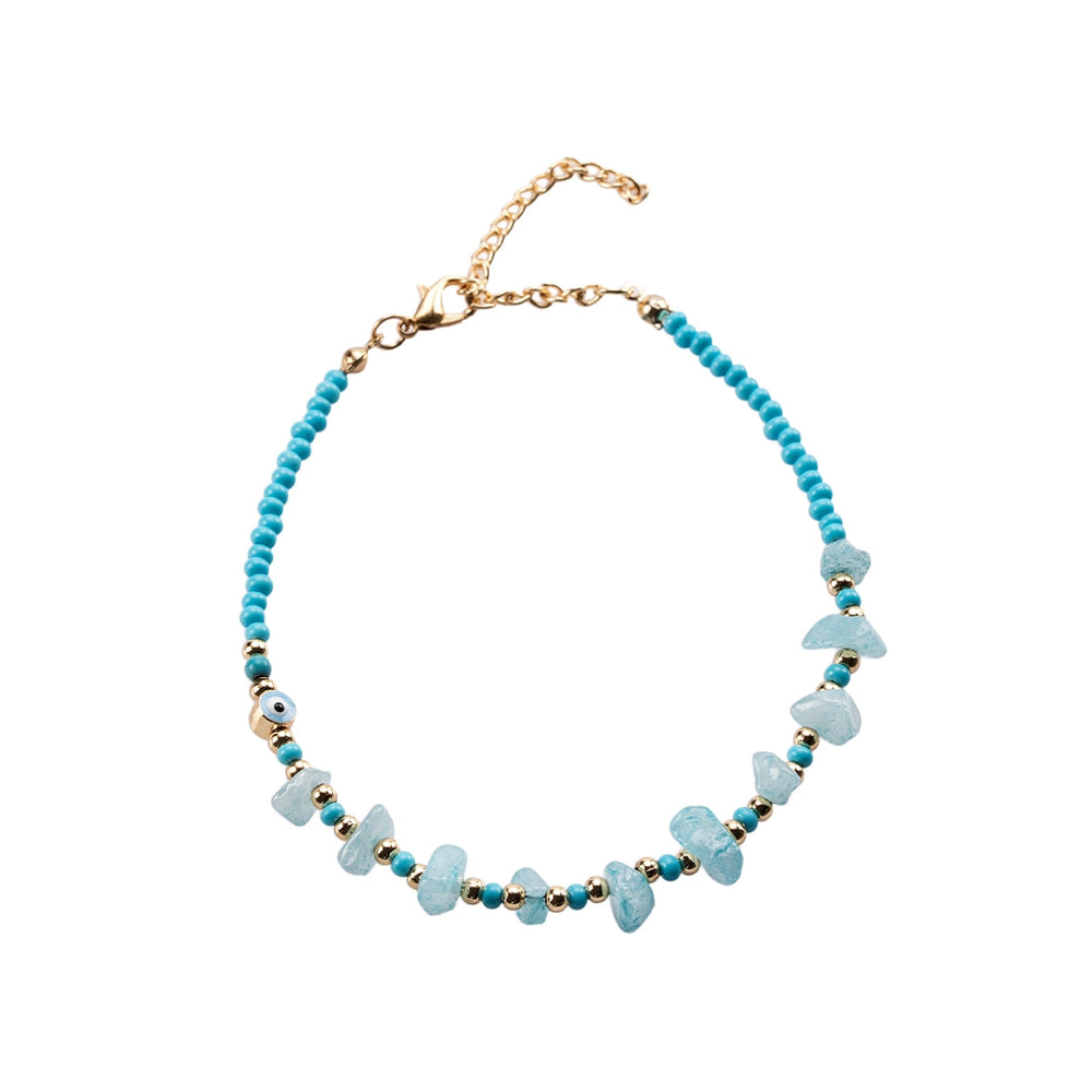 Beauty House Turquoise Beaded Anklet with Gold Accents