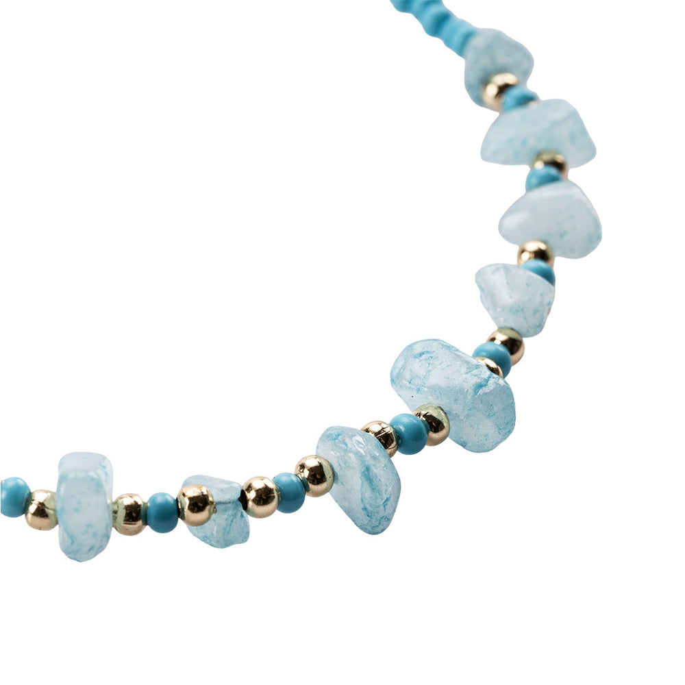 Beauty House Turquoise Beaded Anklet with Gold Accents