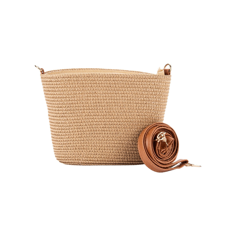 Beauty House Woven Straw Small Handbag in Camel