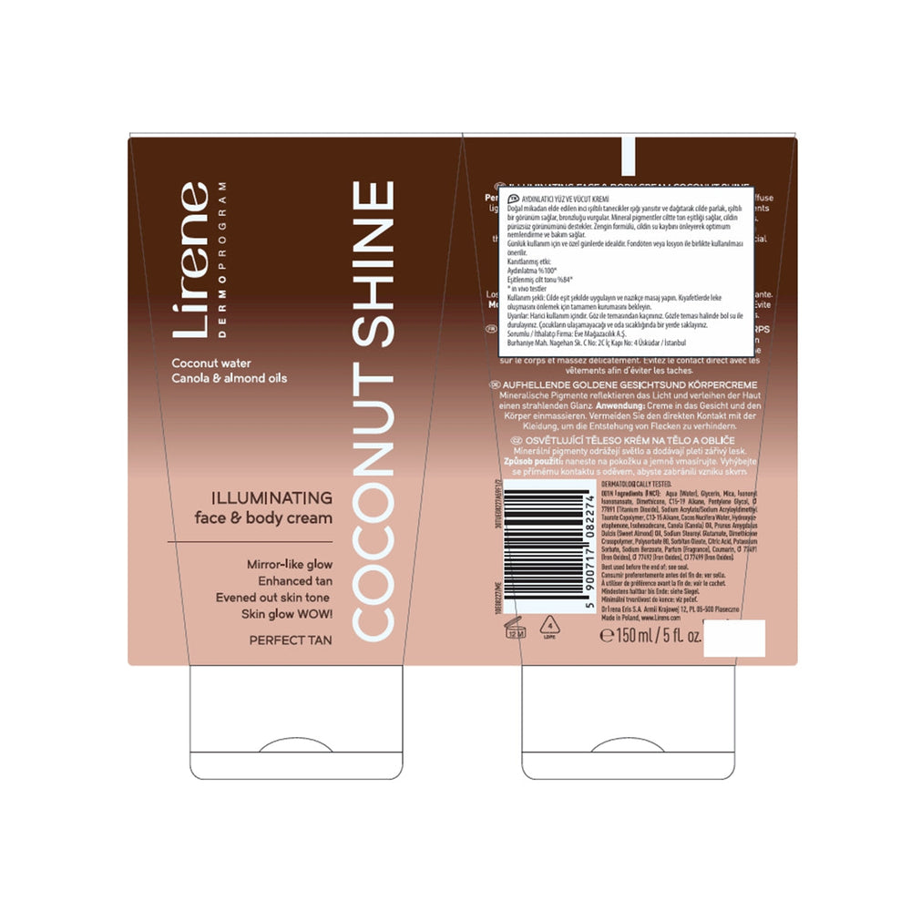 Lirene Coconut Shine Body & Face Cream for Glass Skin Glow 150ml