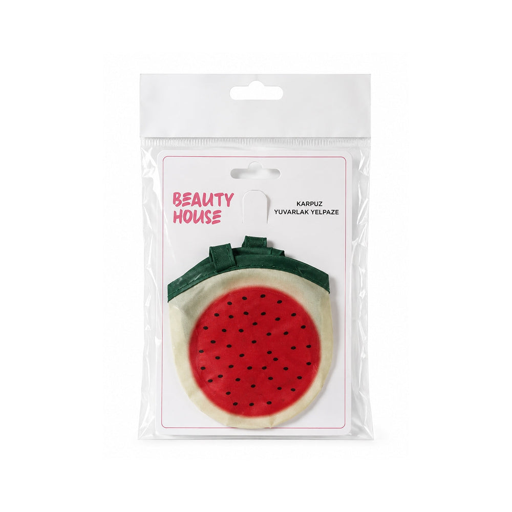 Beauty House Watermelon Print Round Folding Fan 1 Piece