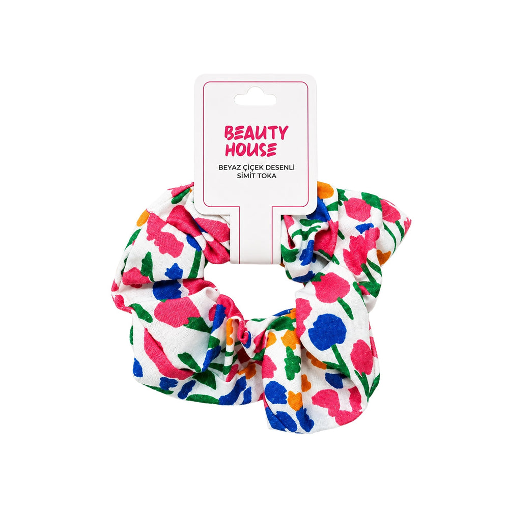 Beauty House White Floral Print Scrunchie Hair Accessory