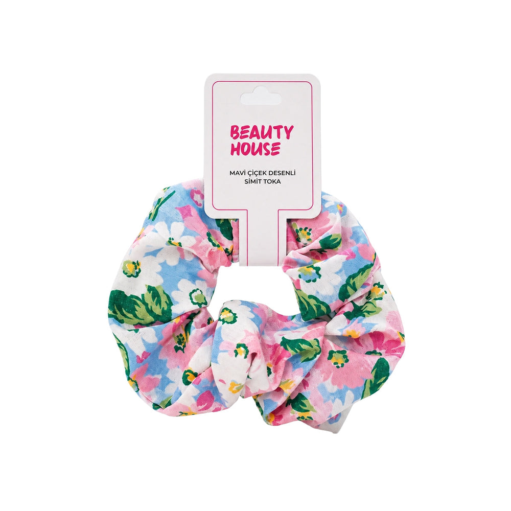 Beauty House Blue Floral Print Scrunchie Hair Accessory 1 pc
