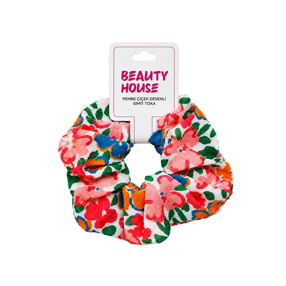 Beauty House Pink Floral Scrunchie for Energetic Hair Styles