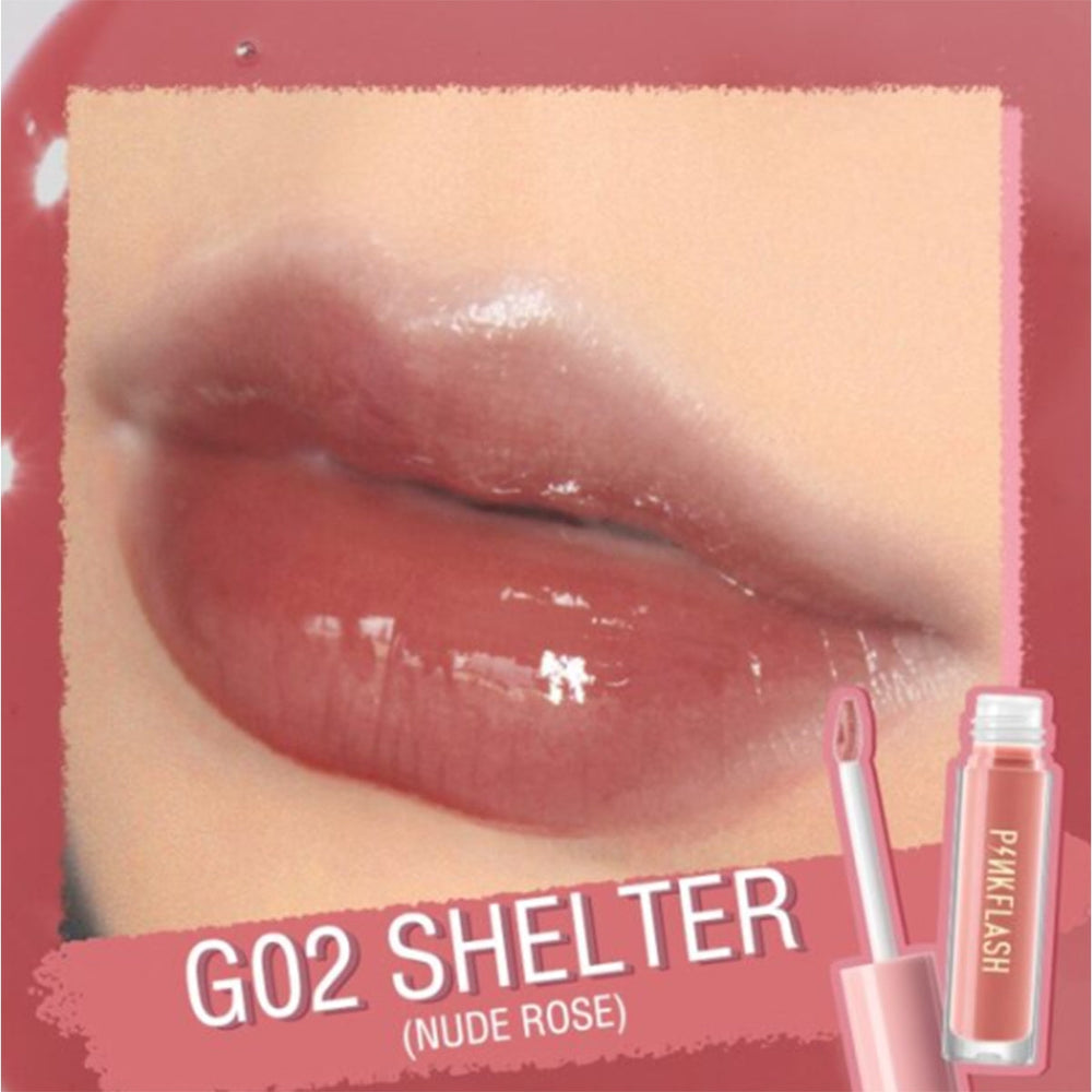 Pink Flash Lasting Glossy Lip Gloss G02 Shelter 2.1g