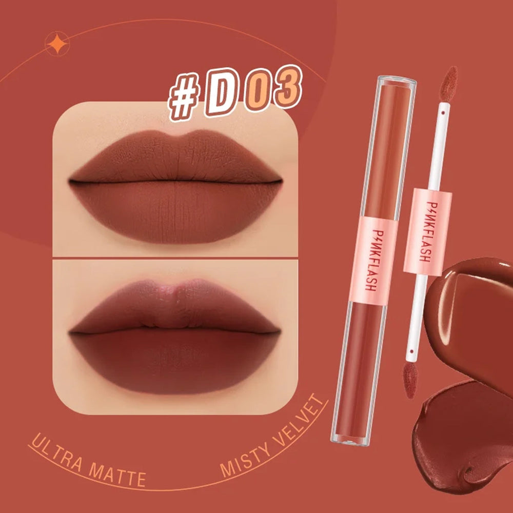 Pink Flash Duo Lip Gloss D03 Matte & Velvet Tint Dark Red