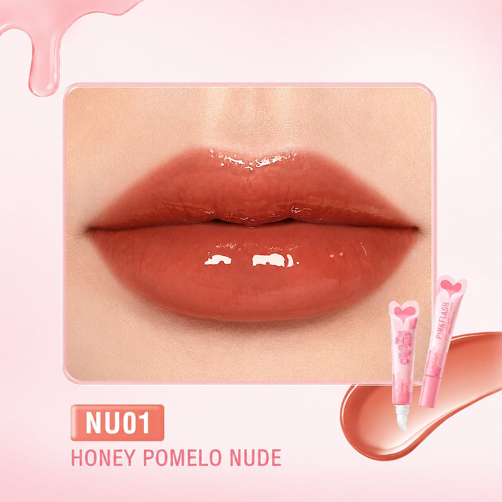 Pink Flash Creamy Lip Gloss Honey Pomelo Nude Glass Finish 2.2g
