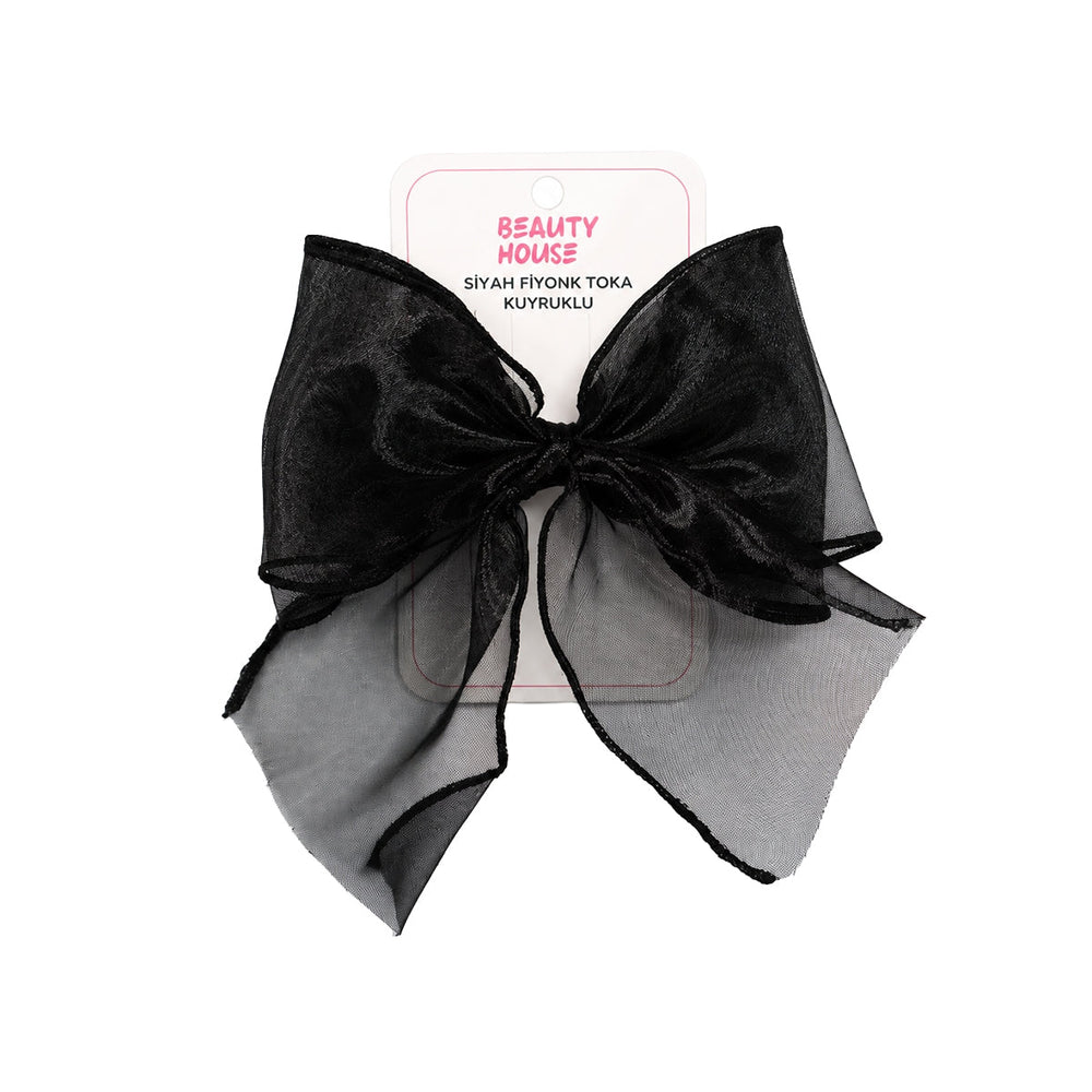 Beauty House Black Bow Hair Clip with Ribbon Tail