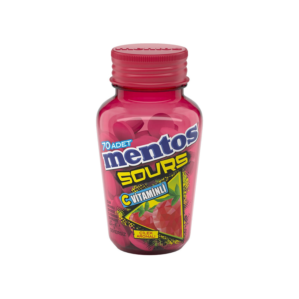 Mentos Sour Strawberry Dragee Candy Tangy Chewy Snack 49g