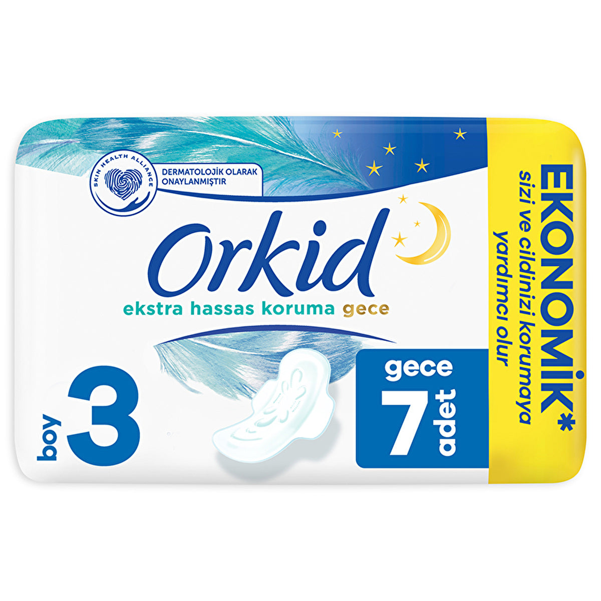 Orkid Extra Sensitive Night Sanitary Pads Size 3 - 7 Count | Comfort & Care - Image #2