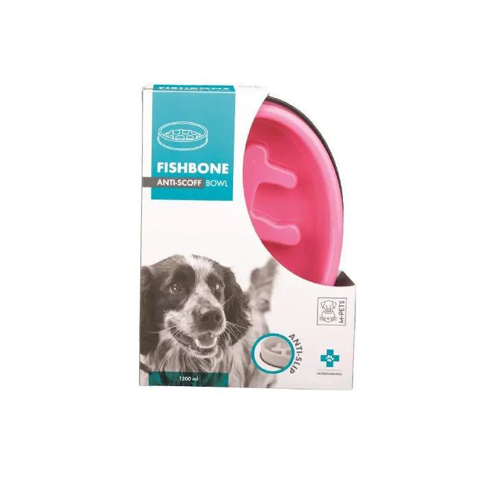 M-Pets Fishbone Slow Feeder Pet Bowl Pink 1200ml