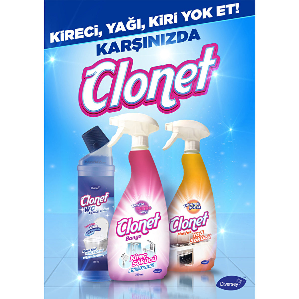 Diversey Clonet Toilet Cleaner 750ml - Powerful Gel Formula | Blue - Image #2