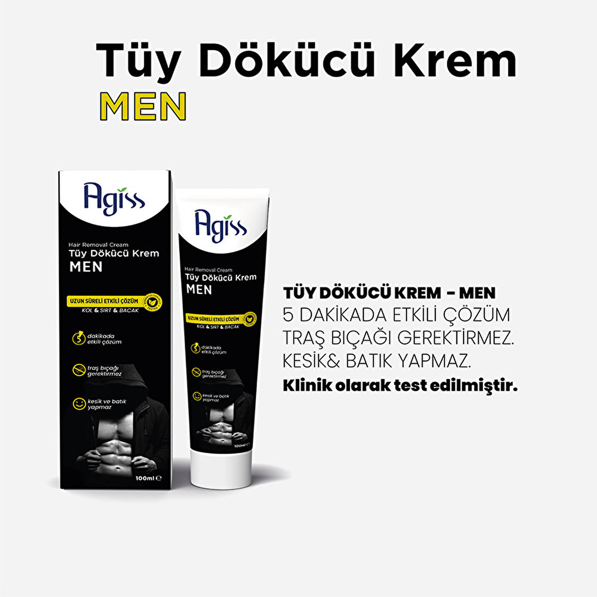 Agiss Men Hair Removal Cream 100ml - Sensitive Skin Formula | Fast-Acting