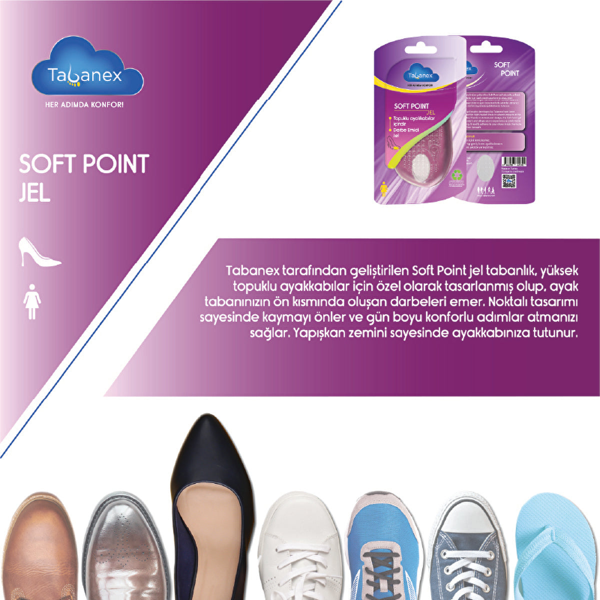 Tabanex Soft Point Gel Insoles for High Heels - Comfortable Fit | Women's Footwear