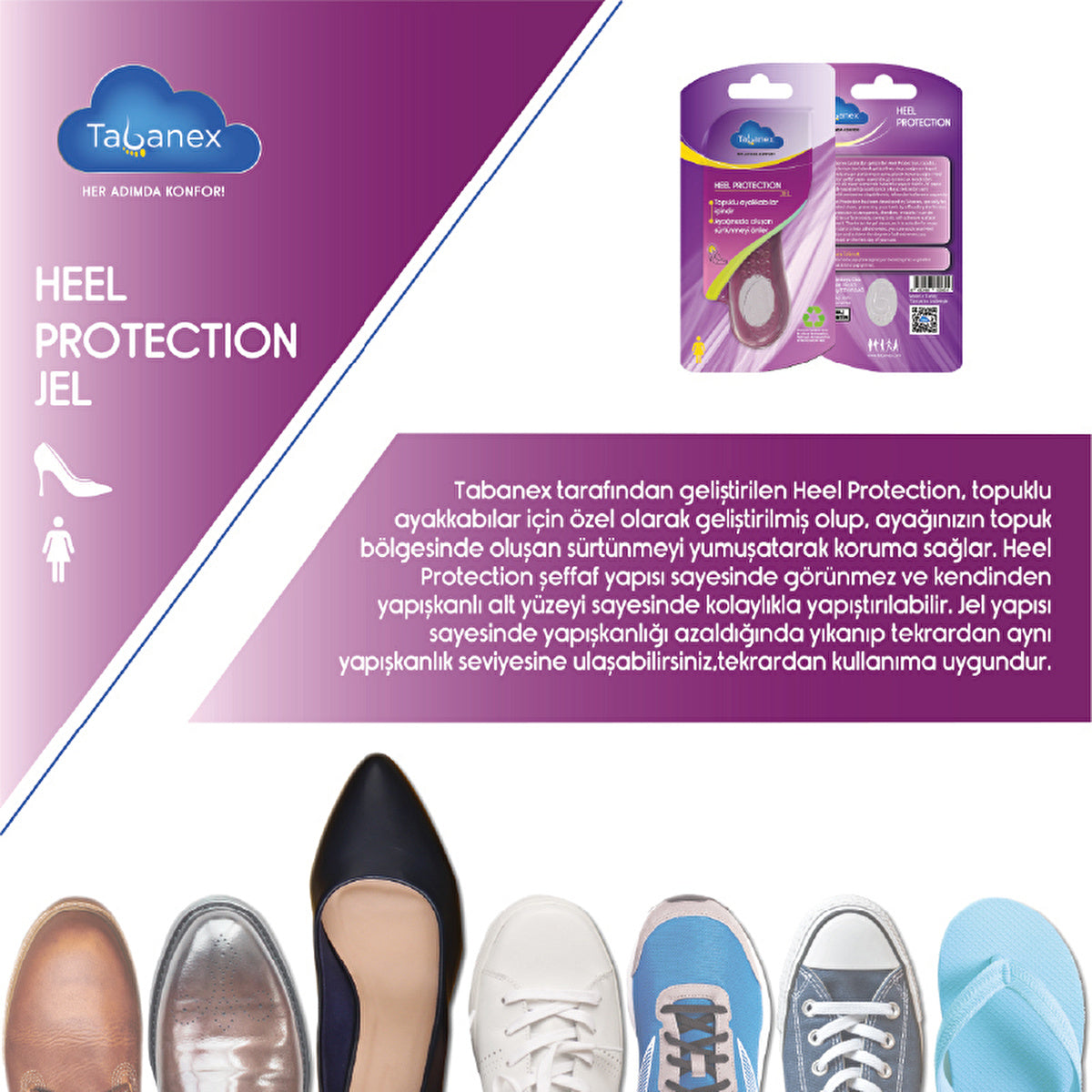 Tabanex Heel Protection Gel Insole for Women - Transparent Design