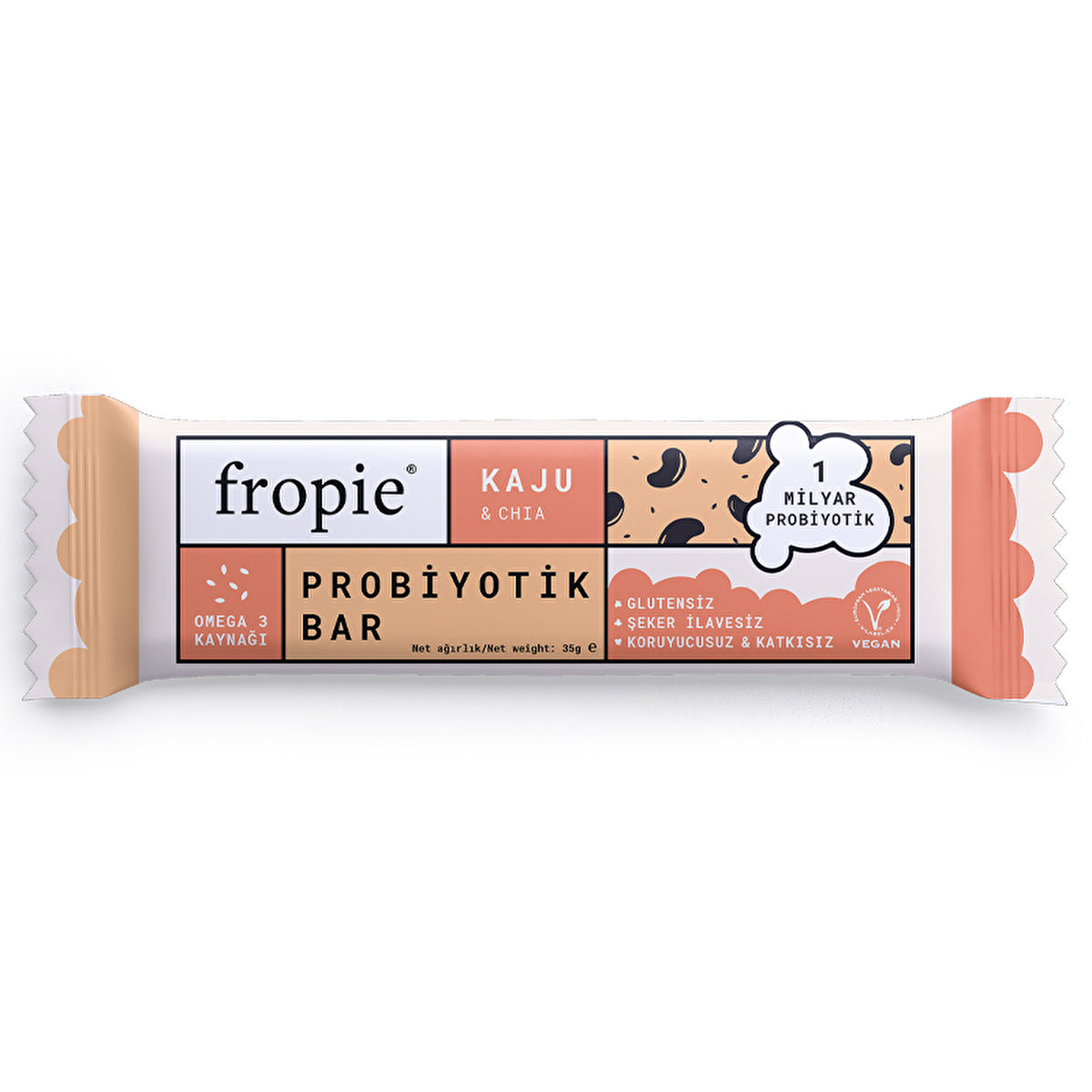 Fropie Cashew & Chia Probiotic Bar 35g - Natural Vegan Snack - Image #2