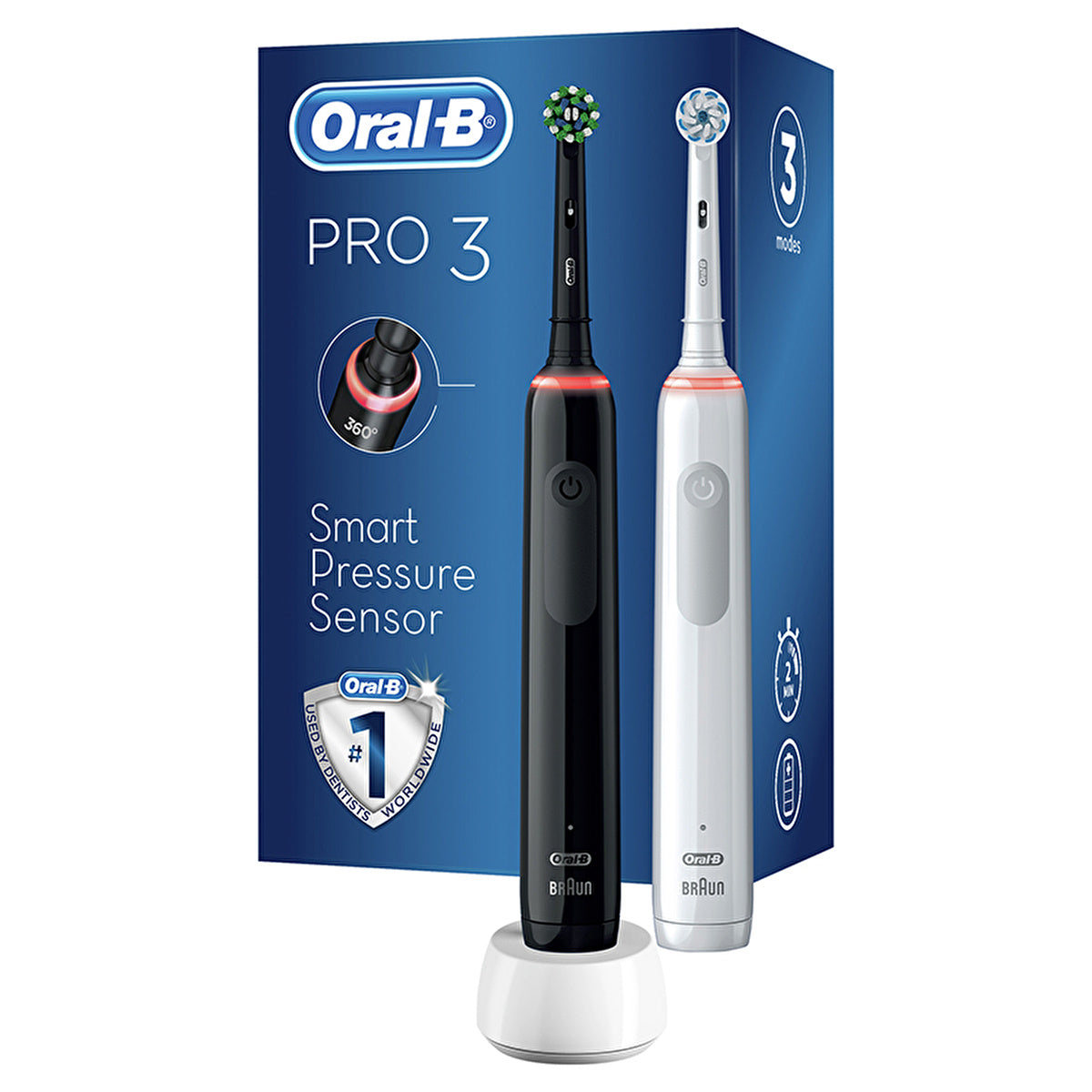 Oral-B Pro 3 3900 Rechargeable Toothbrush Set - 2 Pack | Black & White