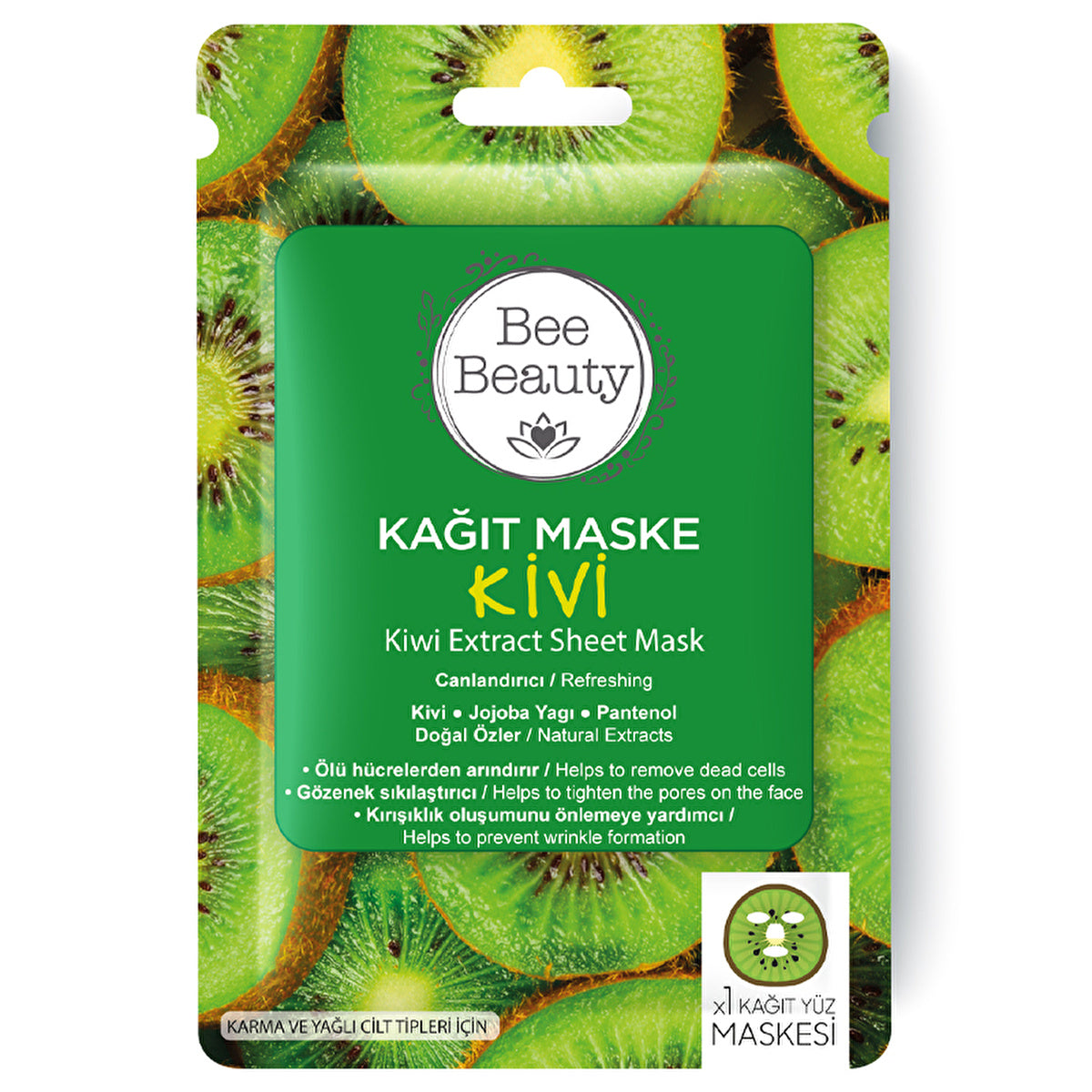 Bee Beauty Kiwi Pattern Paper Face Mask - Hydrating & Nourishing