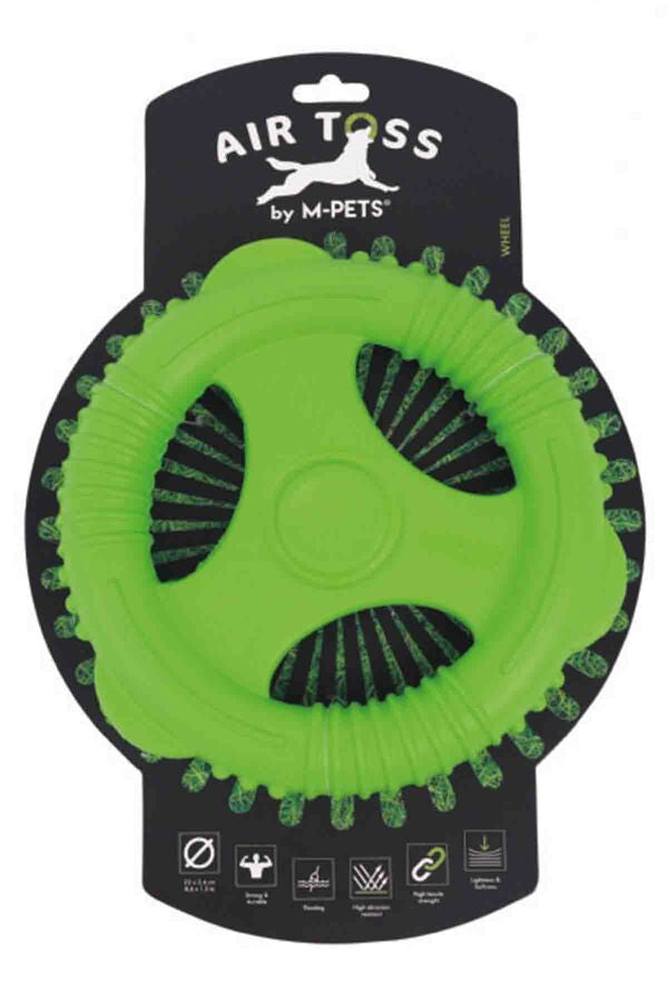 M-Pets Air Toss Wheel Durable Floating Dog Toy Green 22x22x3.4cm