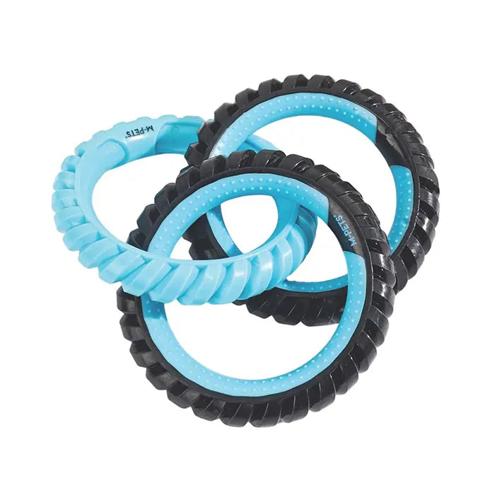 M-Pets Ring King Triple Dog Toy Durable Triple Ring Blue & Black
