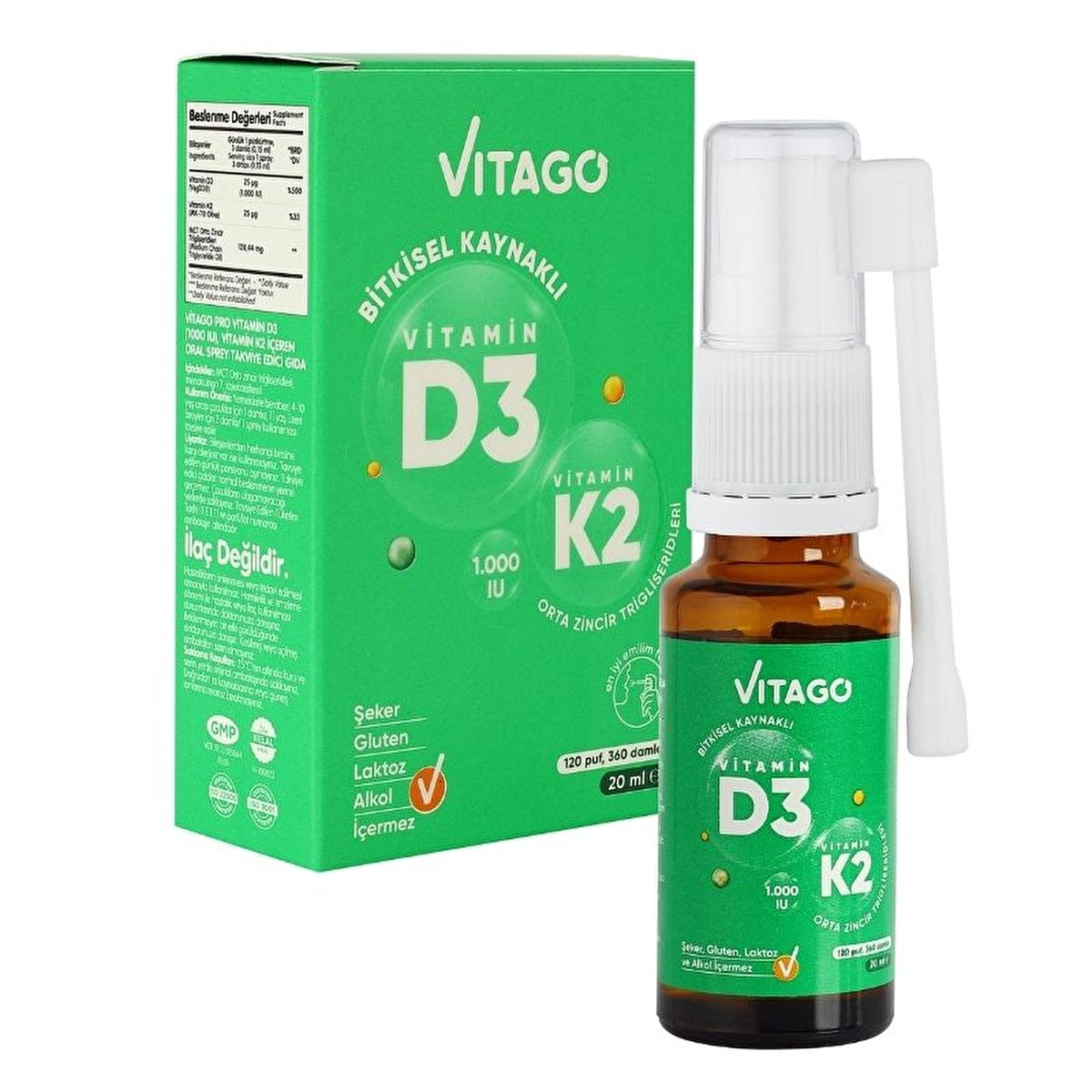 Vitago D3 Vitamin & K2 Spray 20ml - Non-GMO Plant-Based | Vegan - Image #1