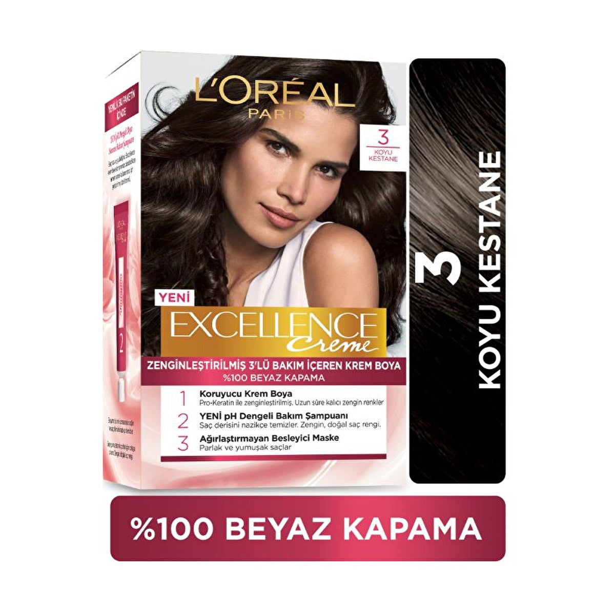 L'Oreal Paris Excellence Creme Hair Color 3 Dark Chestnut - Permanent Color