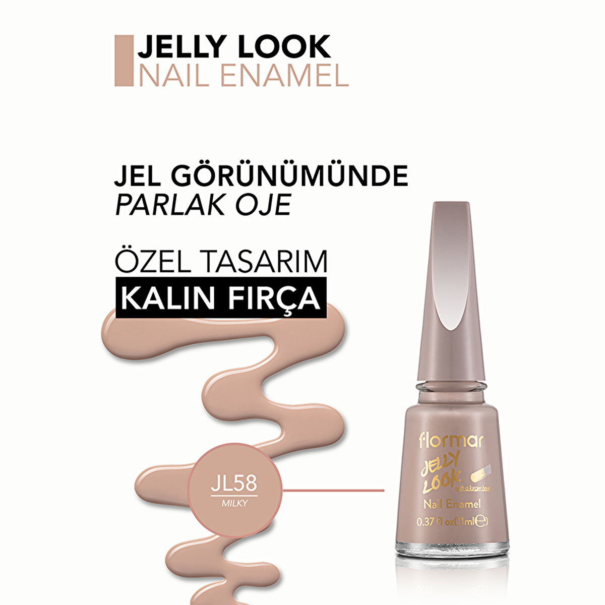 Flormar Jelly Look Intense Pigmented Nail Polish JL58 Milky - Gel Finish | 0.5 fl oz - Image #4