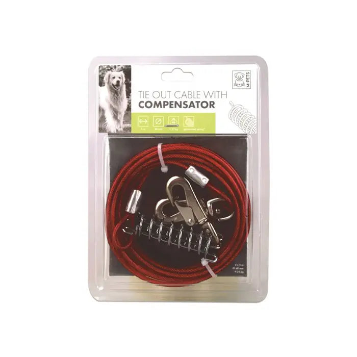 M-Pets Compensator Garden Tie-Out Cable for Dogs Red 5m