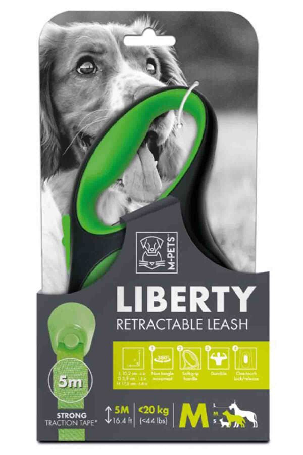 M-Pets Liberty Automatic Tape Leash Green 5m Medium