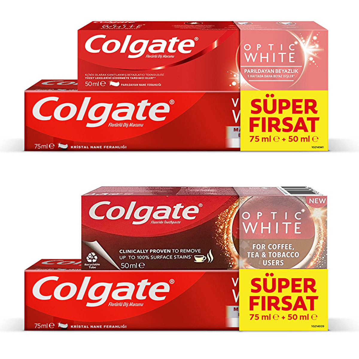 Colgate Visible White Toothpaste 75ml & Optic White Toothpaste 50ml | Bulk Pack - Image #1