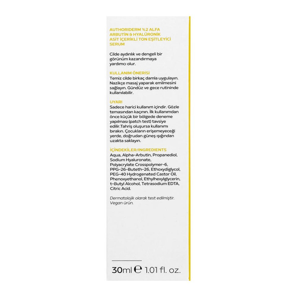 Authoriderm 2% Alpha Arbutin & Hyaluronic Acid Serum 30 ml