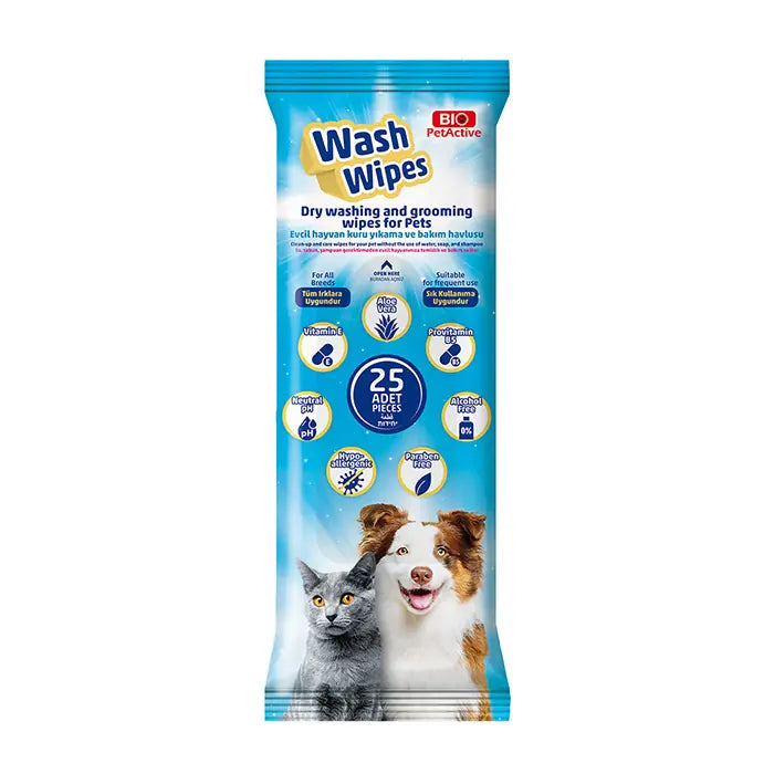 Bio Pet Active Wash Wipes Waterless Grooming Towels 25 Count