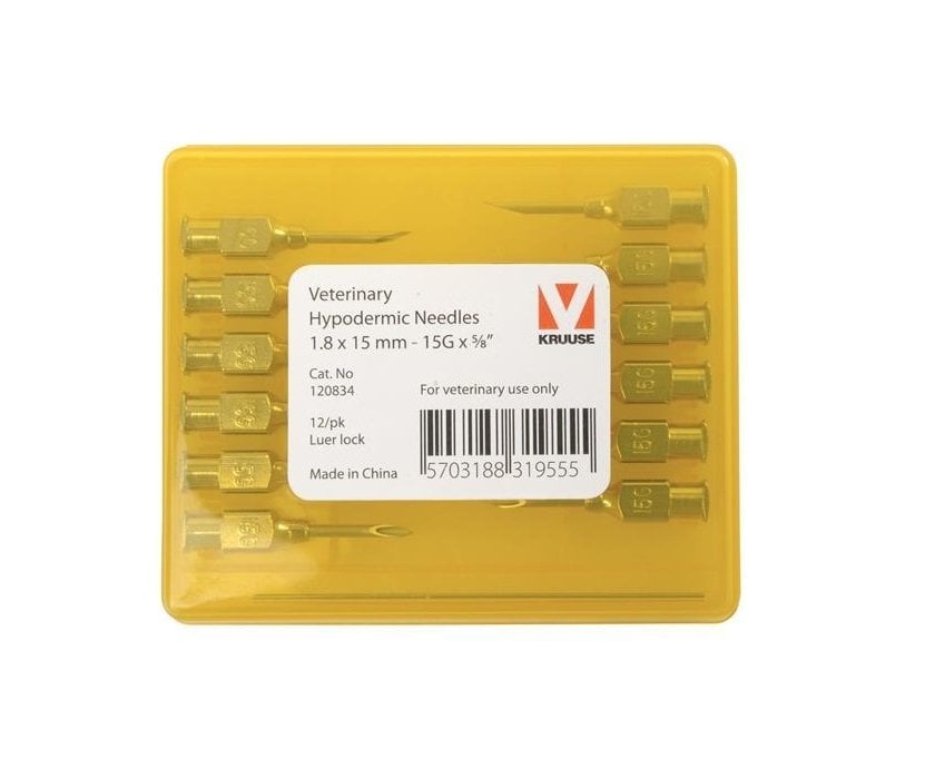 Kruuse Vet Injector Needles 1.8x15mm Stainless Steel 12 Pack
