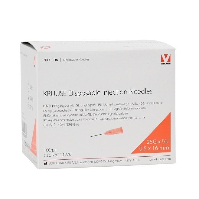 Kruuse Sterile Injection Needles 0.5x16mm 25G Orange 100 Count