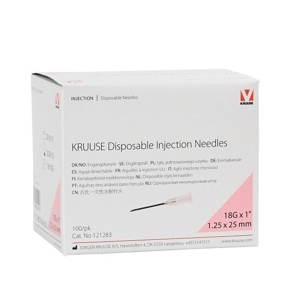 Kruuse Sterile Injection Needles 18G Pink 100 Count