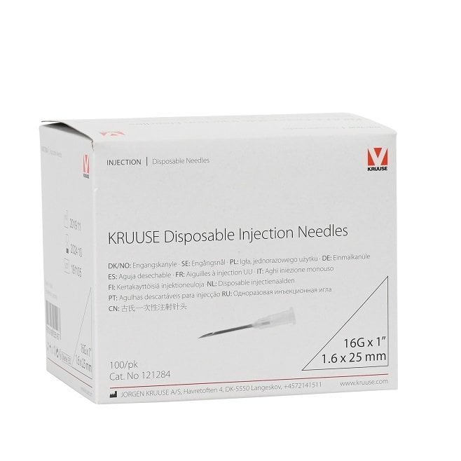 Kruuse Sterile Injection Needles 1.60x25mm White 100 Count